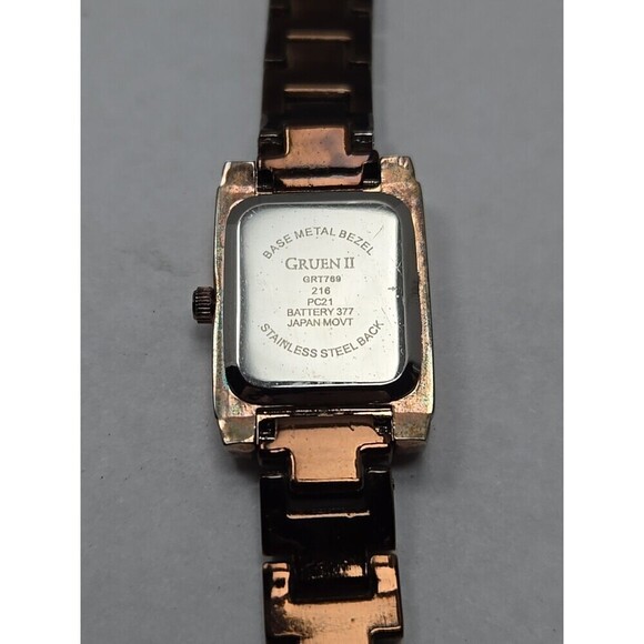 Gruen II Womens Rose Gold Rectangular Watch Crystal Bezel Brown Dial New Battery - Picture 8 of 10